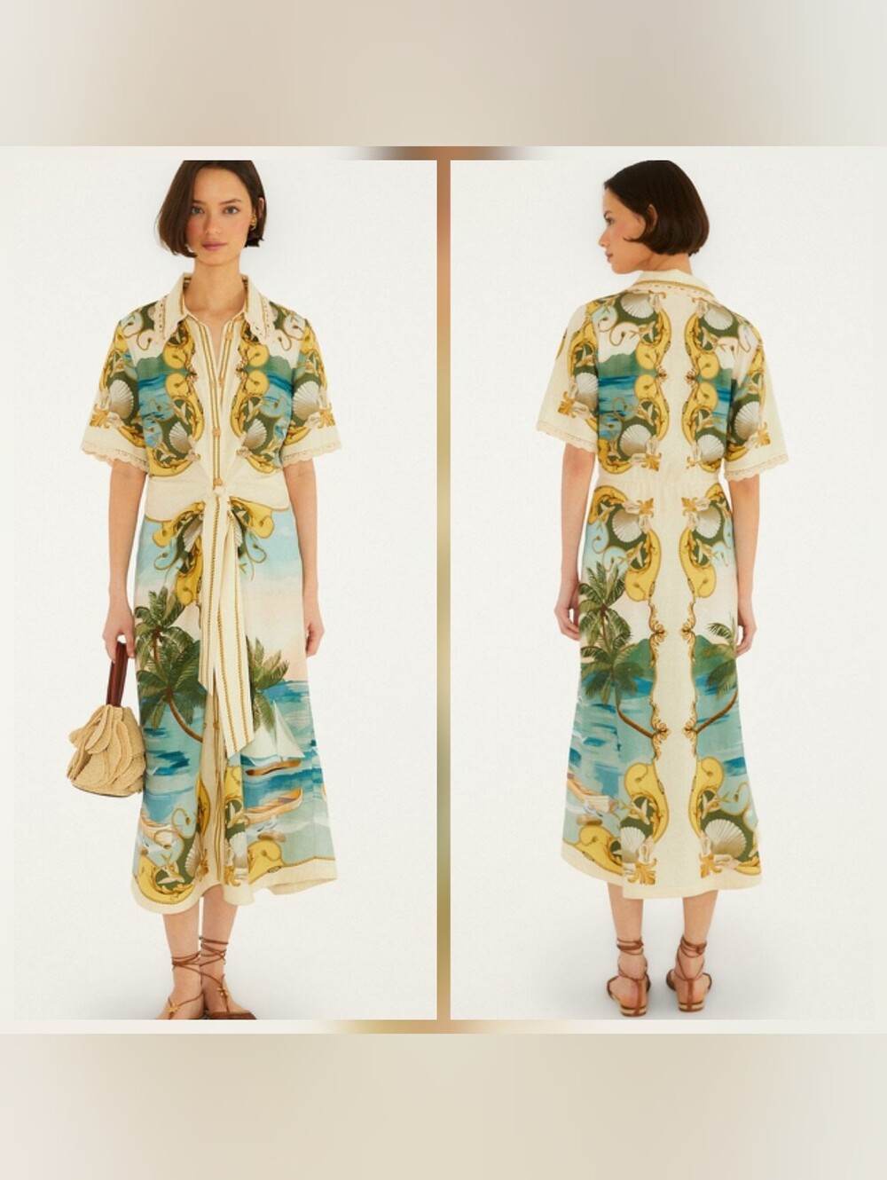 Farm Rio Off White Royal Sea Collared Mididress
